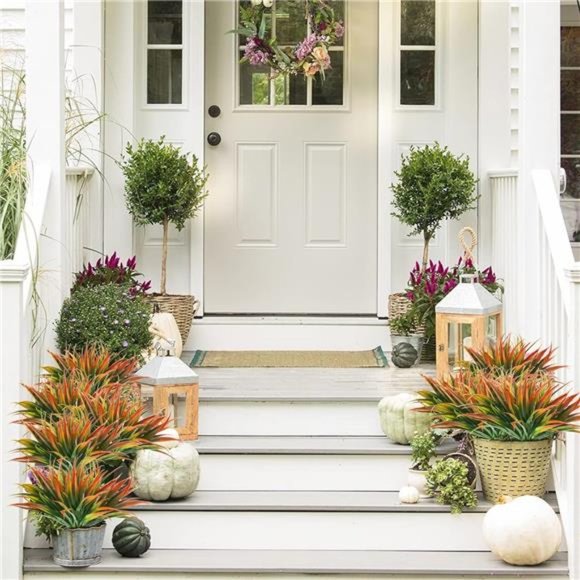 6Pcs Artificial Grass Fake Plants 17.3in Outdoor Plastic Plants UV Resistant - Picture 2 of 6